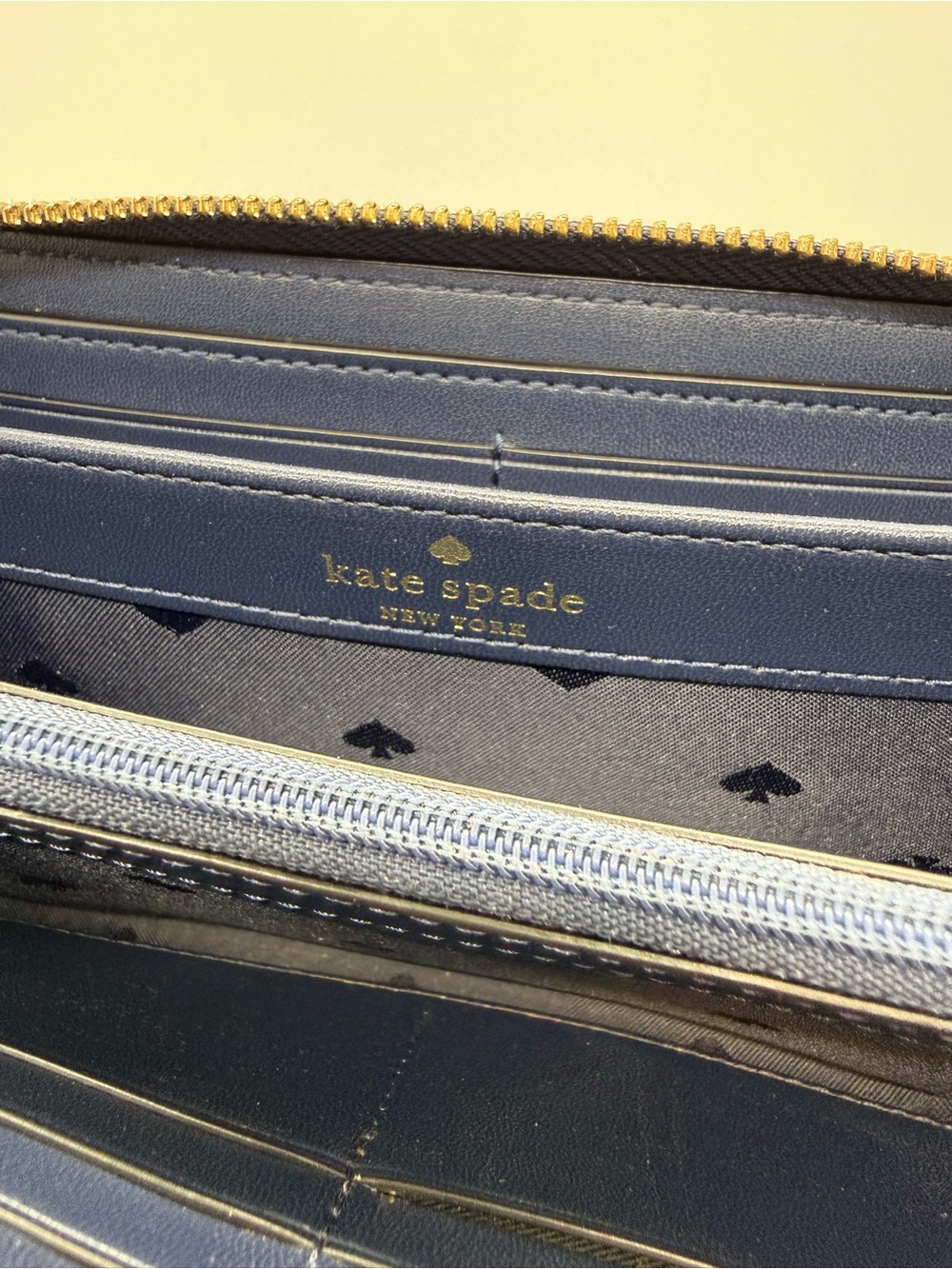 Kate Spade Spice Things Up Camel Neda Navy Leather Zip Wallet - Picture 5 of 9